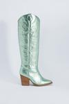 NastyGal Leather Metallic Butterfly Embroidery Knee High Cowboy Boots thumbnail 3