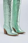 NastyGal Leather Metallic Butterfly Embroidery Knee High Cowboy Boots thumbnail 4