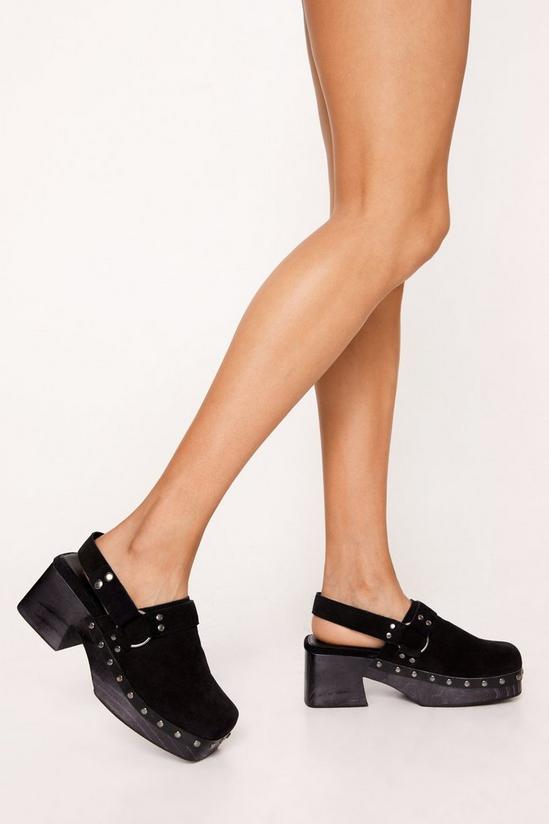 NastyGal Real Suede Studded Square Toe Sling Back Clogs 1