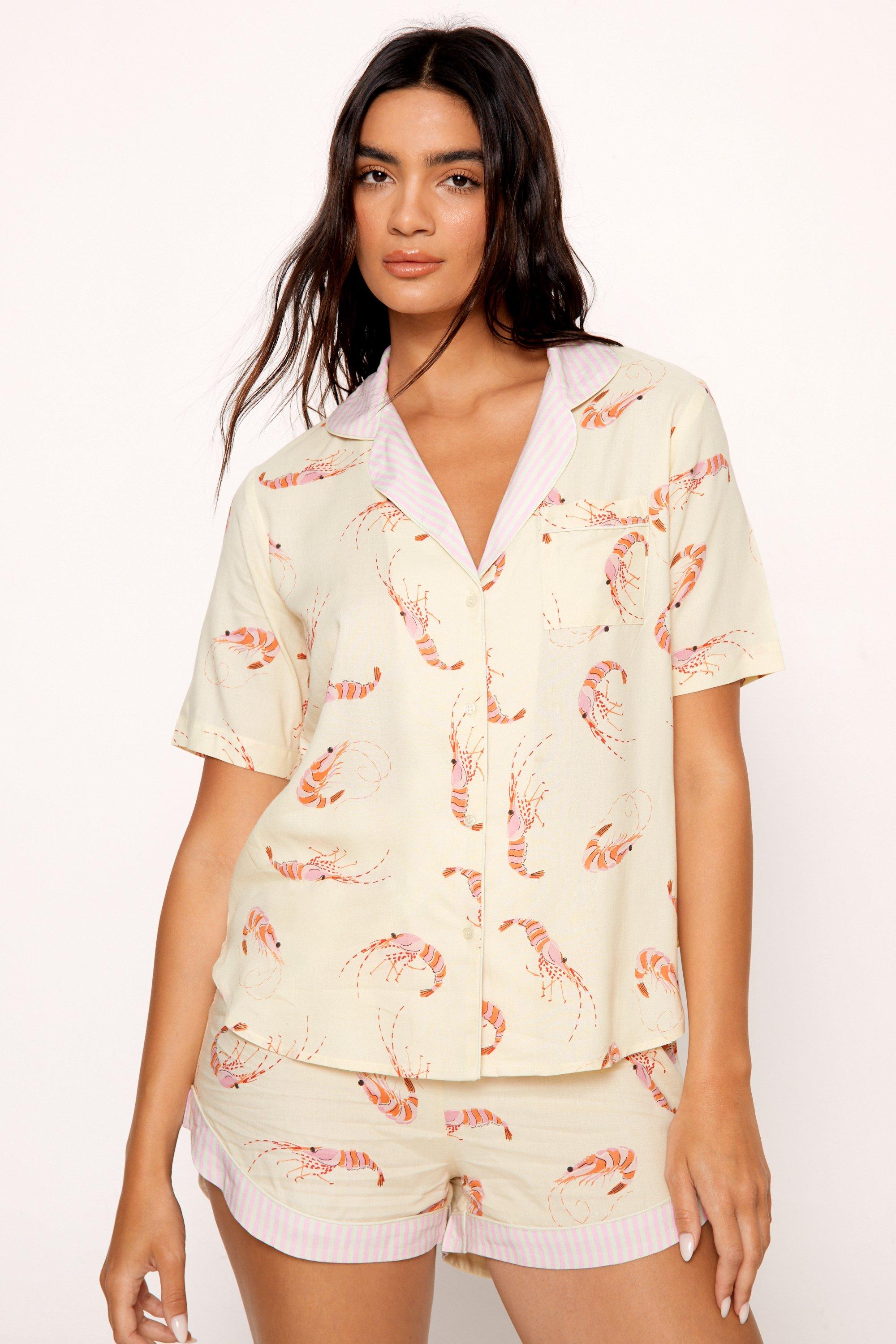 Rayon Shrimp Stripe Boxy Shirt And Shorts Pajama Set