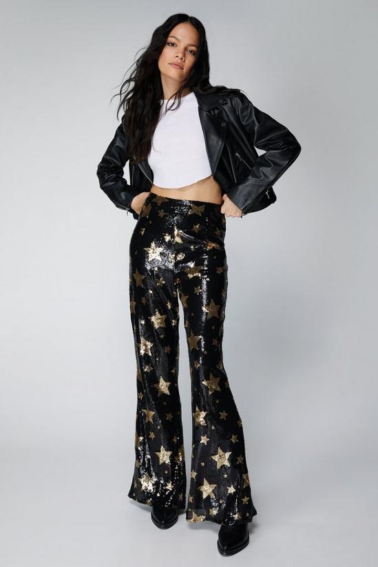NastyGal Star Sequin Flare Trousers 1
