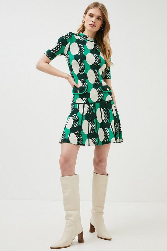 KarenMillen Geo Jacquard Pleated Skirt Knitted Mini Dress 1