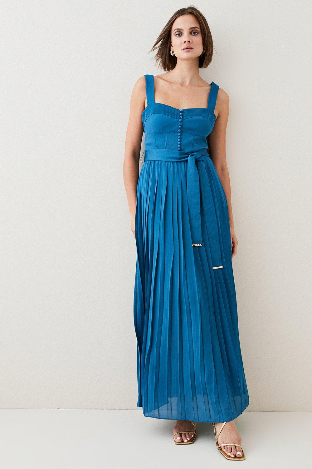 Top Stitch And Pleat Detail Woven Maxi Dress