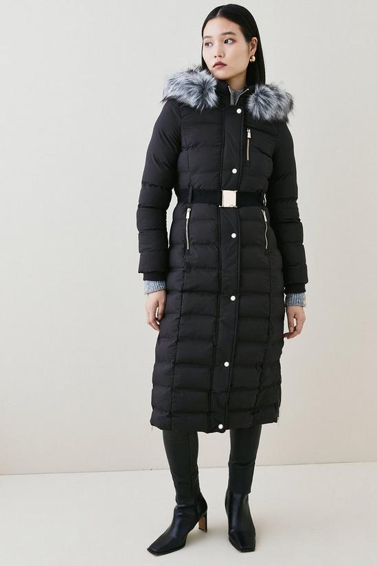 KarenMillen Belted Puffer Faux Fur Maxi Hooded Coat 1