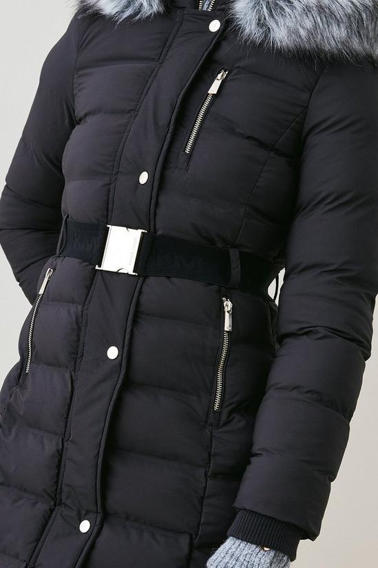KarenMillen Belted Puffer Faux Fur Maxi Hooded Coat 2