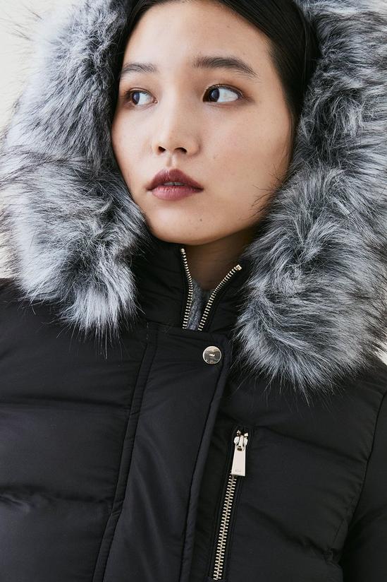 KarenMillen Belted Puffer Faux Fur Maxi Hooded Coat 3