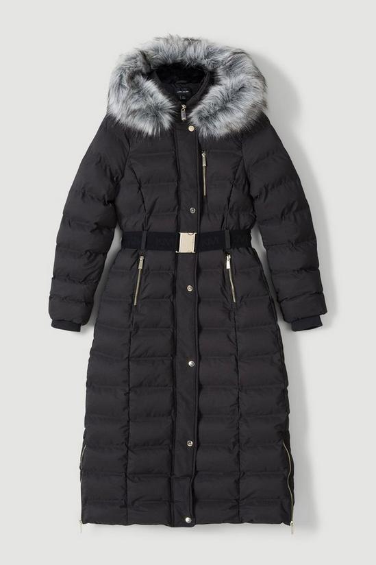 KarenMillen Belted Puffer Faux Fur Maxi Hooded Coat 4