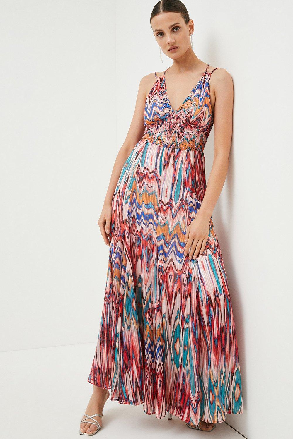 Tie Dye Studded Woven Strappy Maxi
