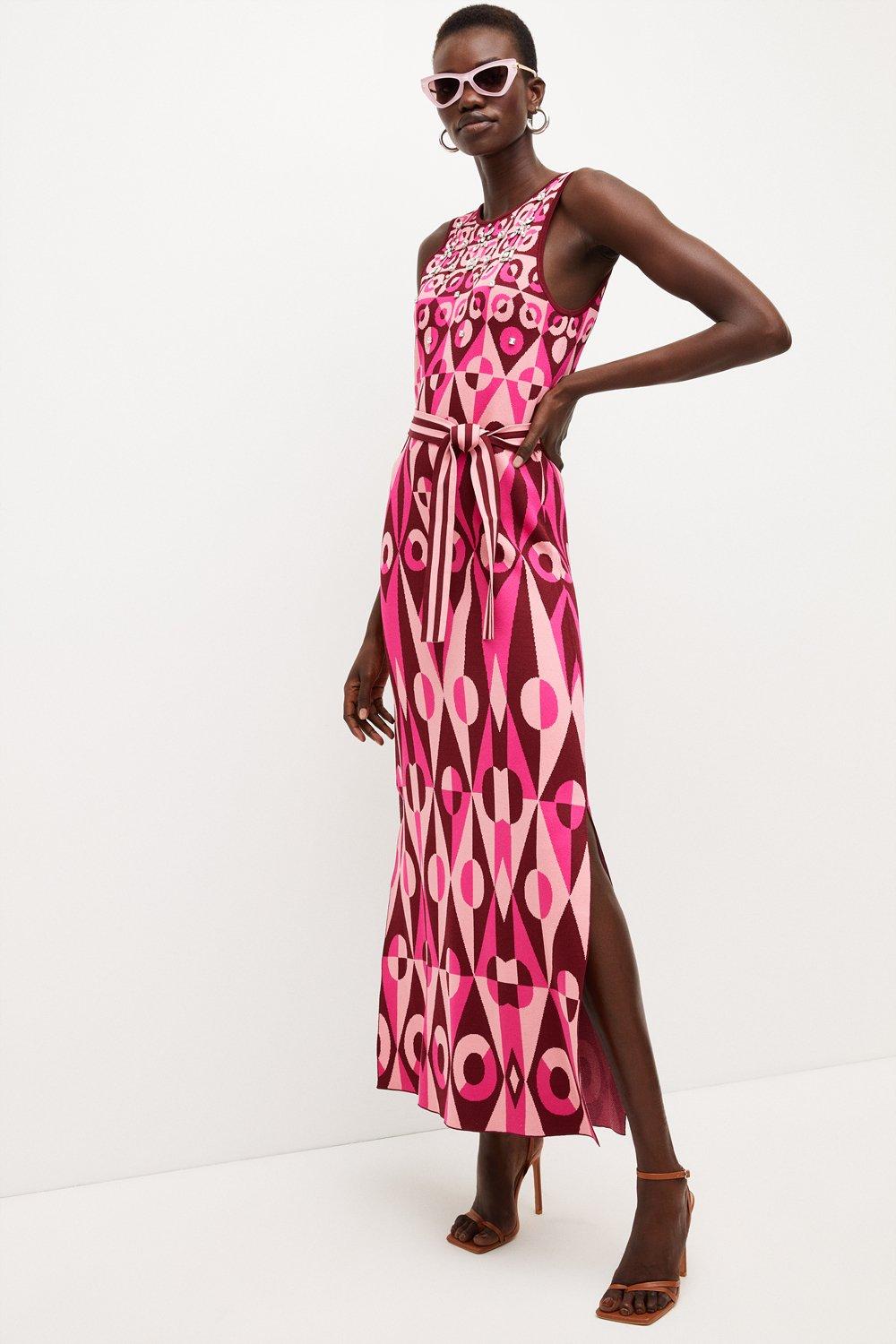 Embellished Geo Jacquard Maxi Dress