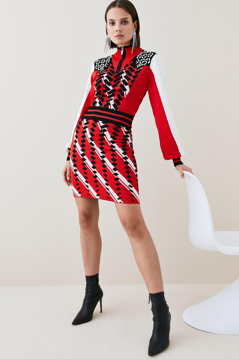 Embellished Sporty Jacquard Knit Mini Dress