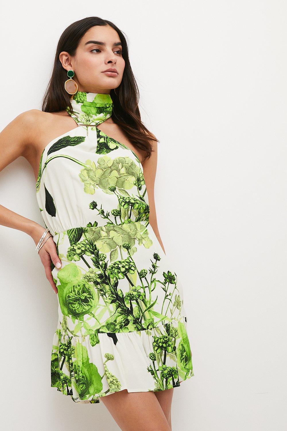 Petite Spring Green Botanical Bunches Woven Mini Dress
