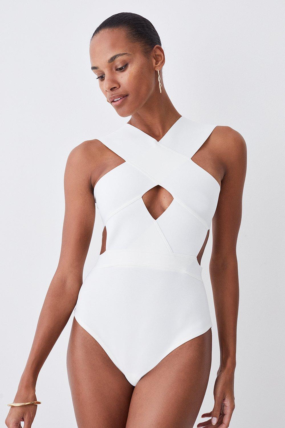 Bandage Textured Cross Front Swimsuit