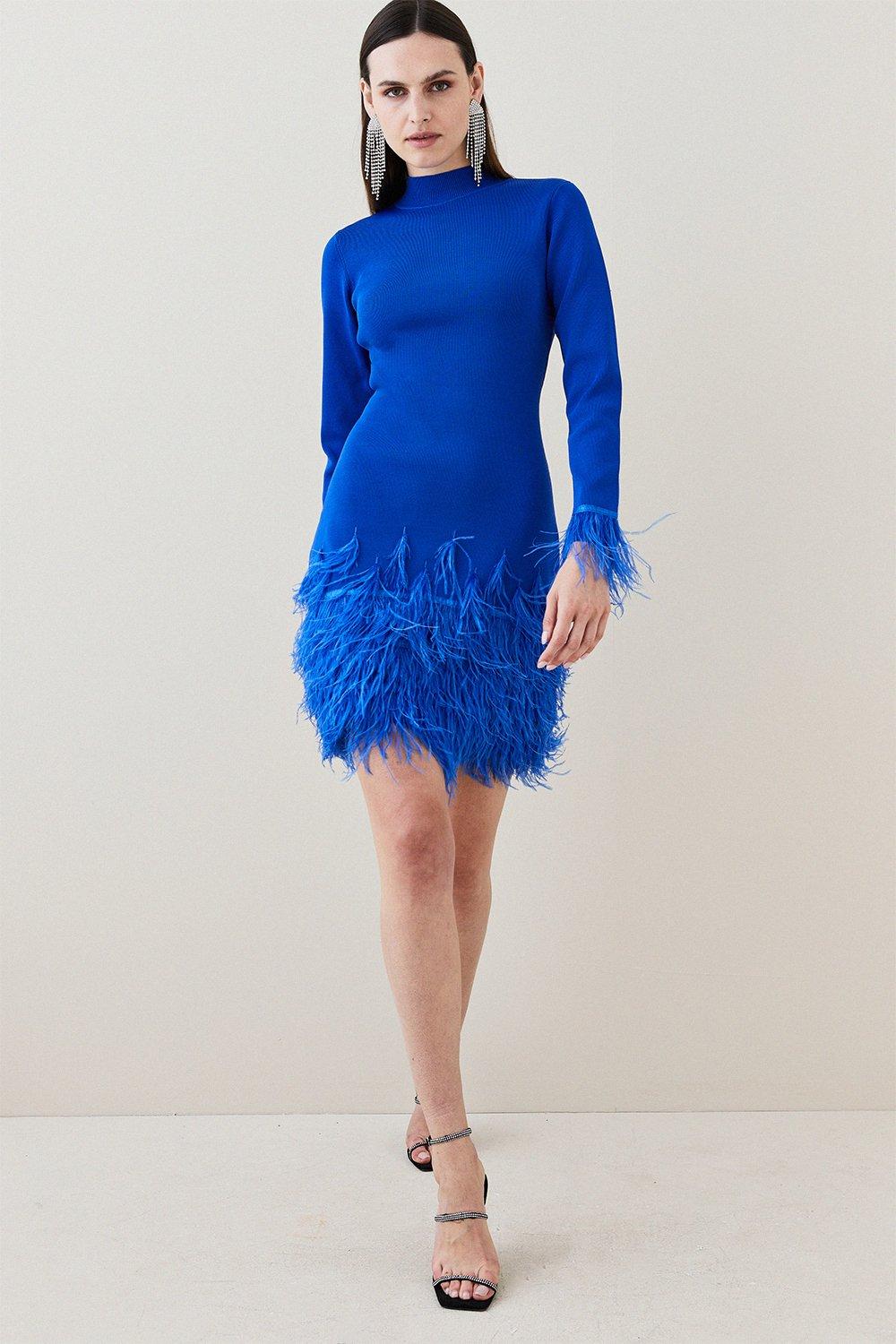 Feather Hem Knit Mini Dress