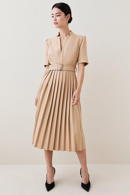 KarenMillen Tailored Structured Crepe Forever Pleat Belted Midi Dress 1