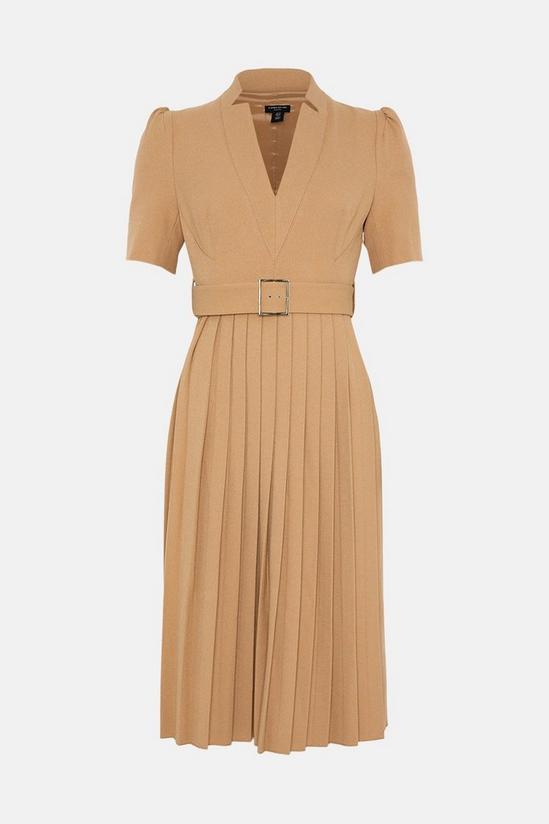 KarenMillen Tailored Structured Crepe Forever Pleat Belted Midi Dress 4
