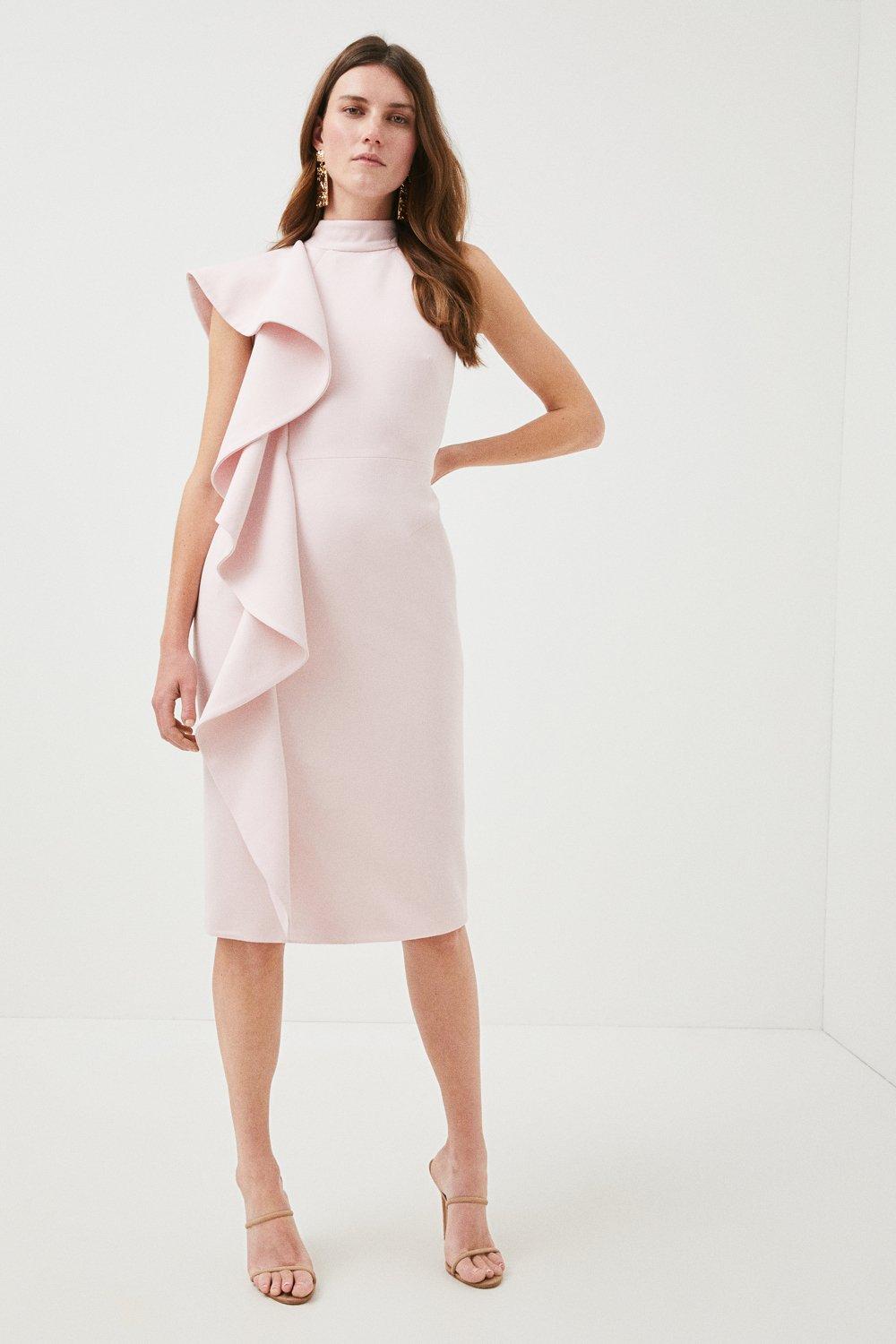 structure crepe frill detail tailored midi dress