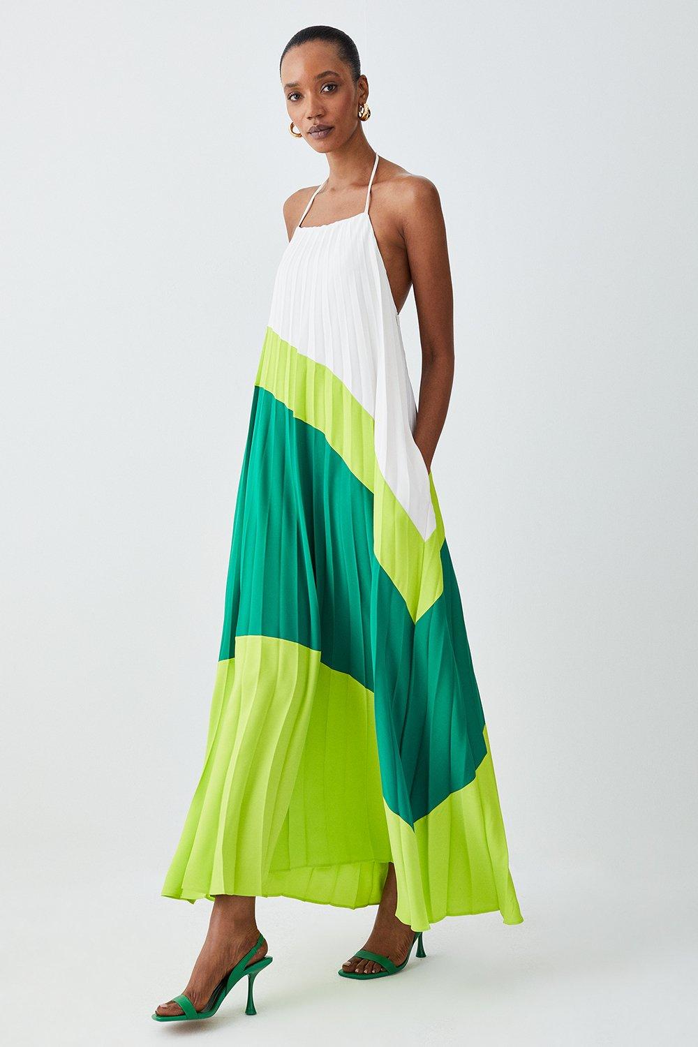 Soft Tailored Pleated Halter Neck Maxi Dress