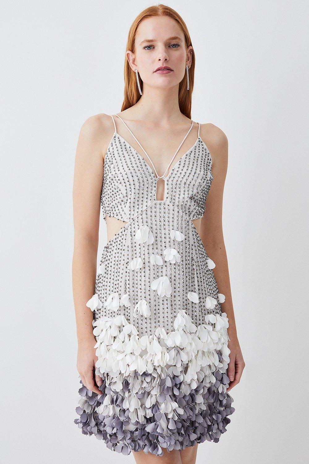 Crystal Applique Deep V Woven Mini Dress