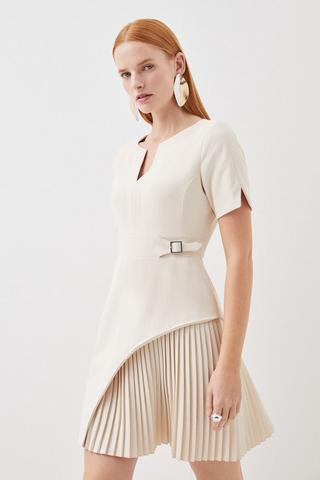 Product Tailored Military Pleat Short Sleeve Mini Dress cream