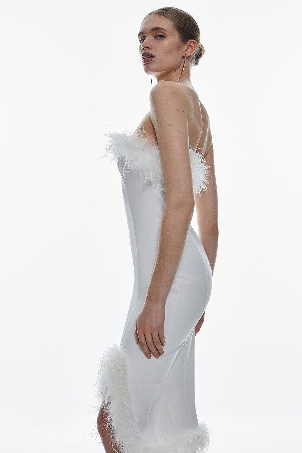 Feather & Ponte Bandeau Midi Dress