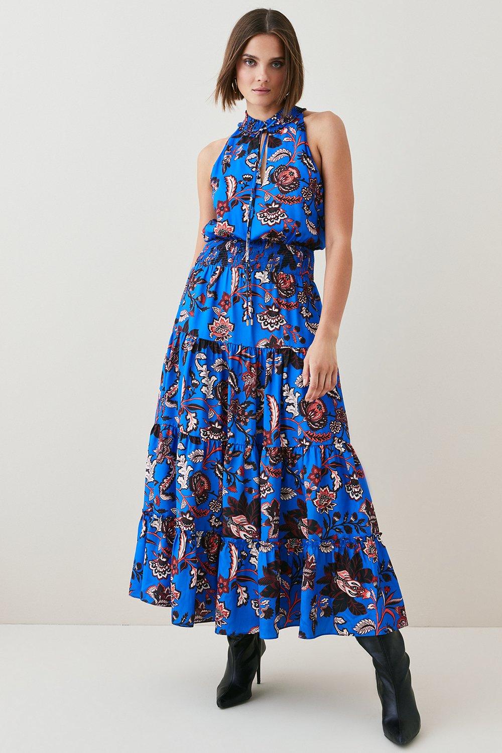 Floral Shirred Detail Woven Maxi Dress