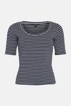 KarenMillen Cotton Stripe Scoop Neck 3/4 Sleeve T-shirt thumbnail 4