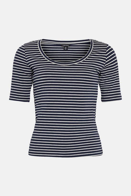 KarenMillen Cotton Stripe Scoop Neck 3/4 Sleeve T-shirt 4