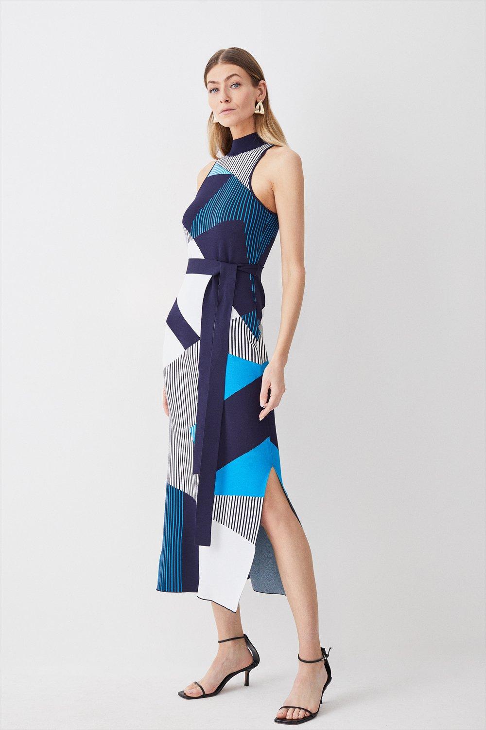 Mono Jacquard Knit Belted Midi Dress