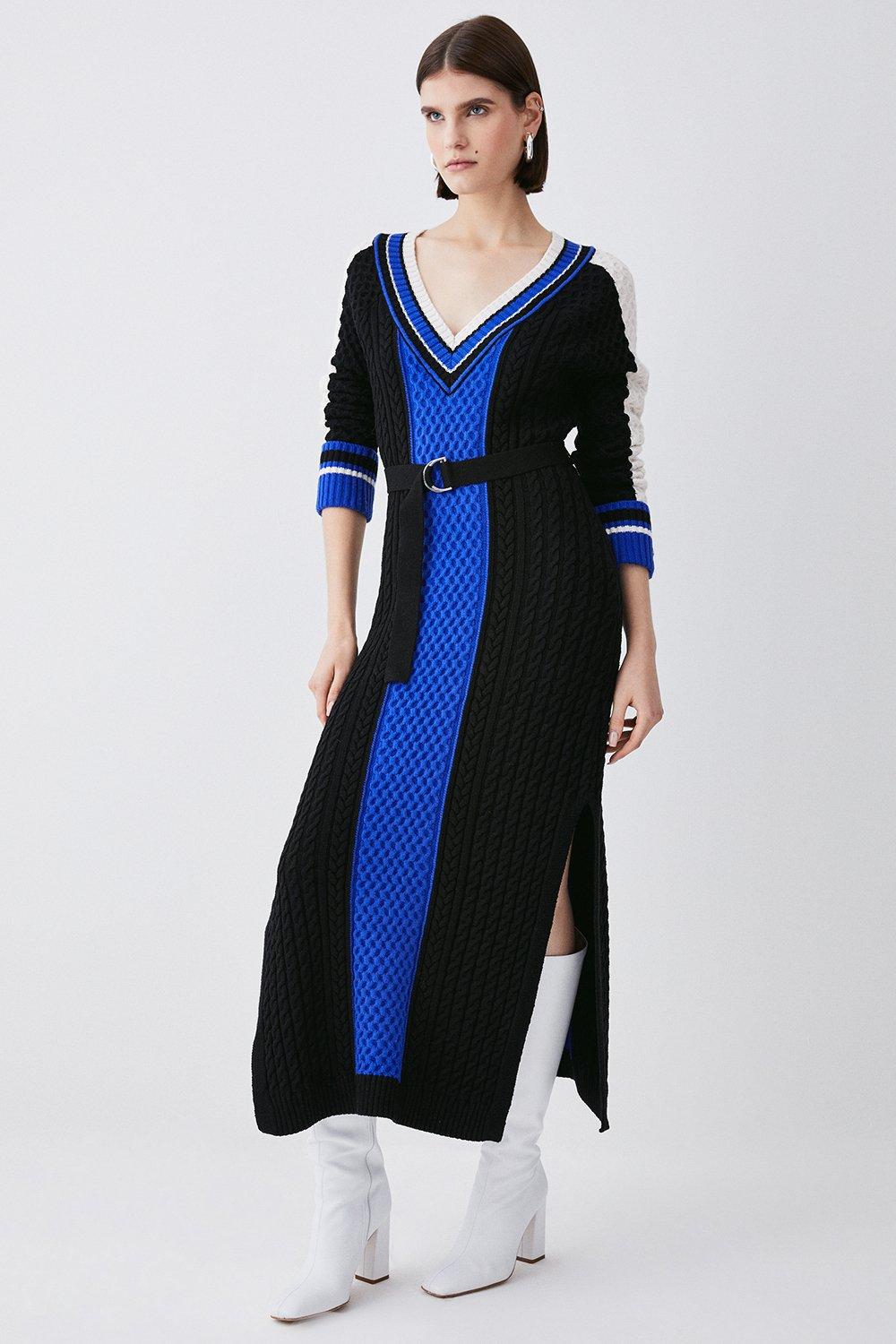 Sporty Colour Block Cable Knit Dress