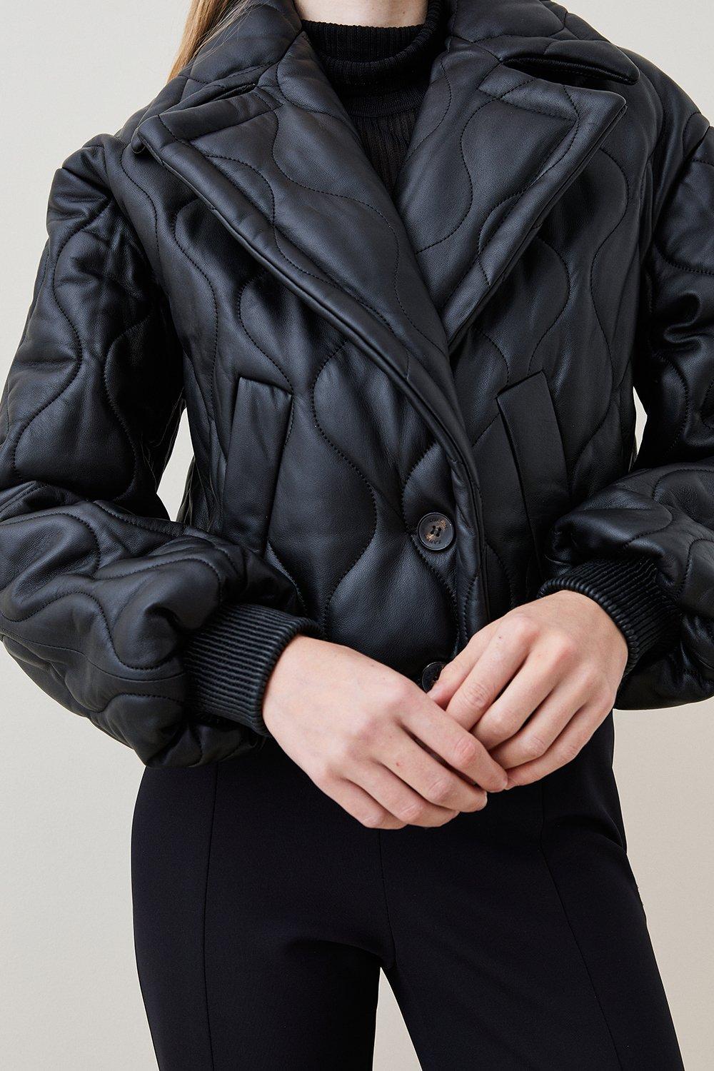 Leather Quilted Bomber Jacket | Karen Millen