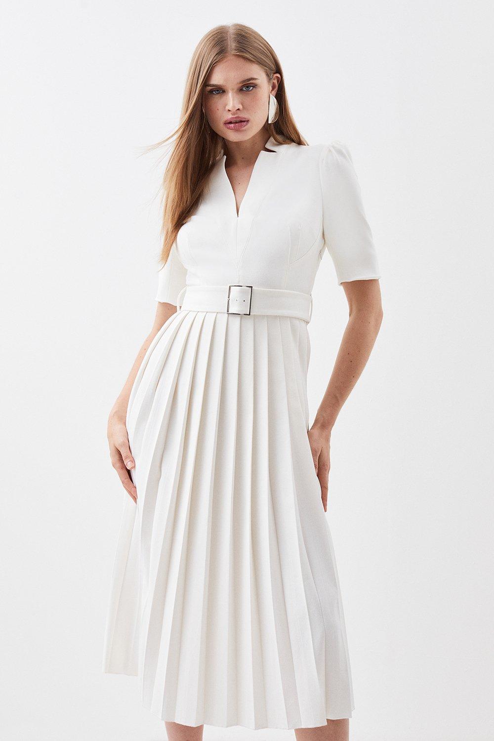 Petite Tailored Structured Crepe Forever Pleat Midi Dress