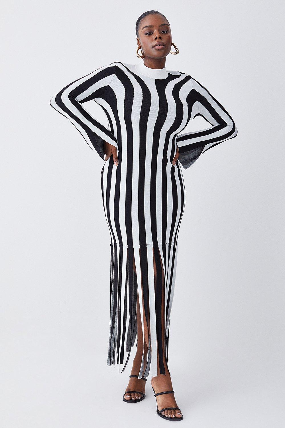 Plus Size Striped Knitted Maxi Column Dress