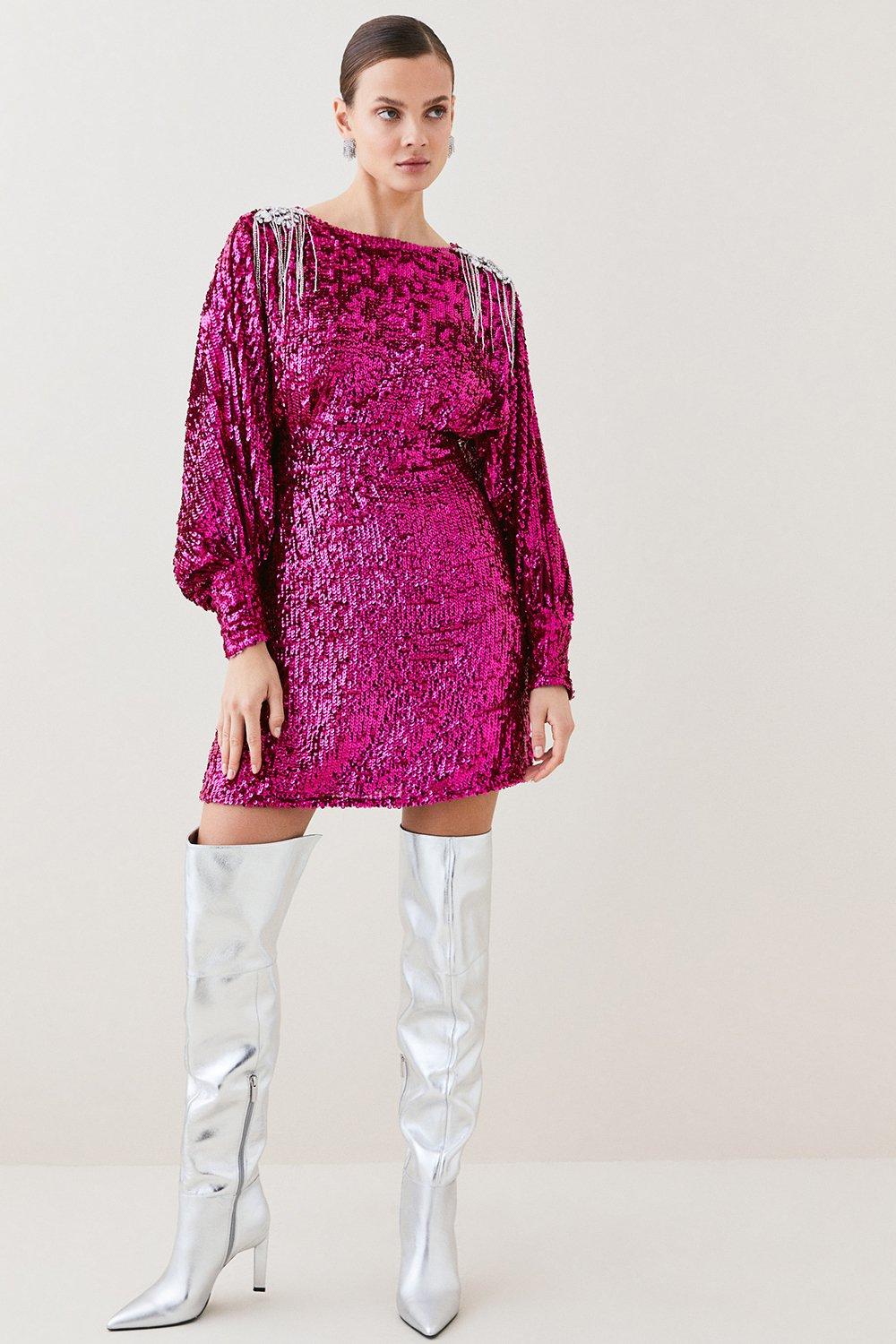 Tall Sequin & Crystal Embellished Woven Dress