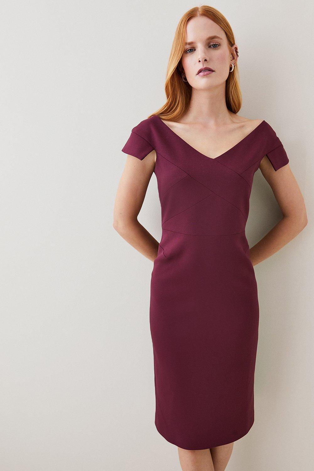 Structured Crepe Tailored Cross Detail Midi Dress