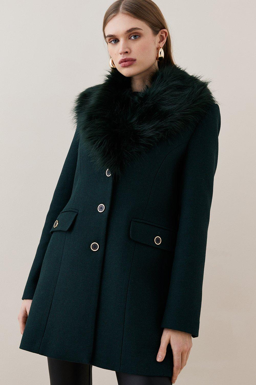 Jackets & Coats | Italian Wool Mix Faux Fur Collar Short Coat | KarenMillen