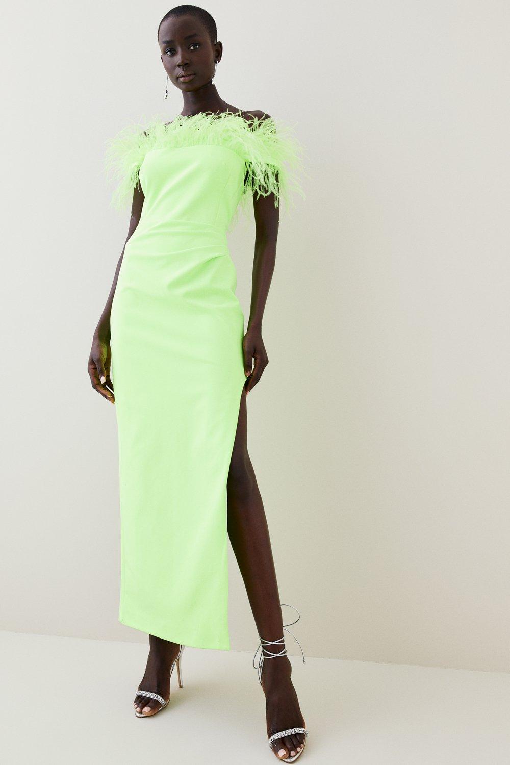 Feather Bardot Stretch Crepe Tailored Maxi Dress