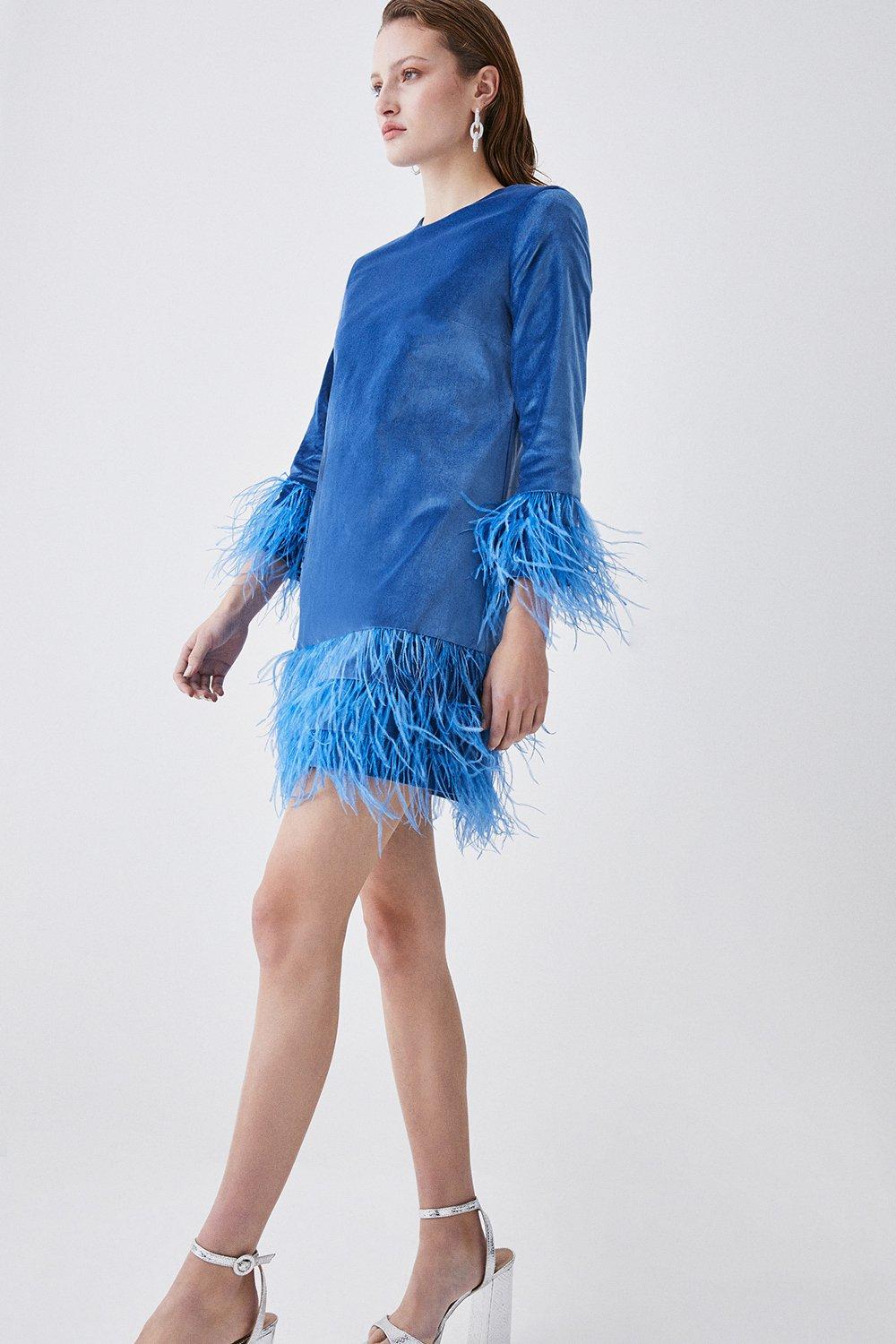 Velvet & Feather Sleeved Mini Dress