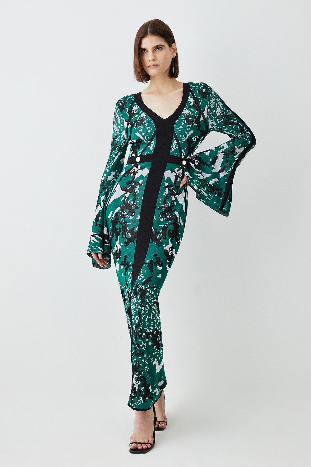 Tall Slinky Jacquard Full Sleeve Knitted Maxi Dress