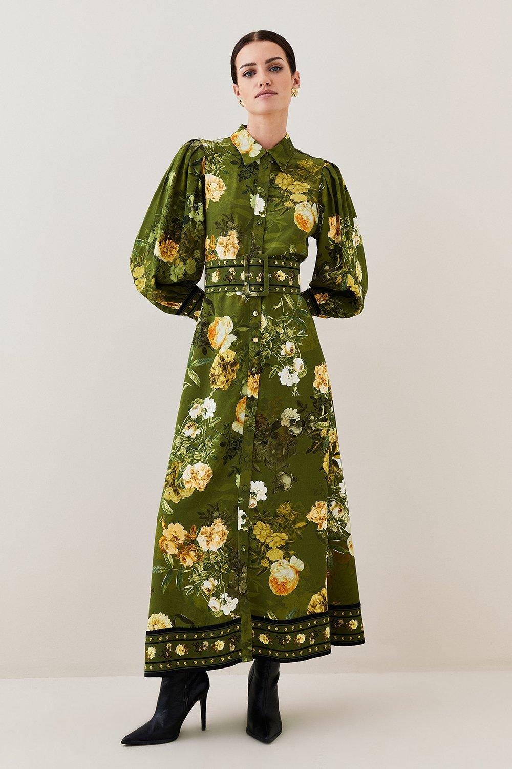Lydia Millen Petite Floral Belted Woven Midi Shirt Dress