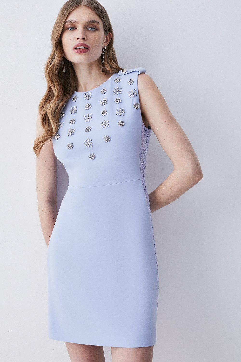 Crystal Embellished Lace Mix Mini Dress