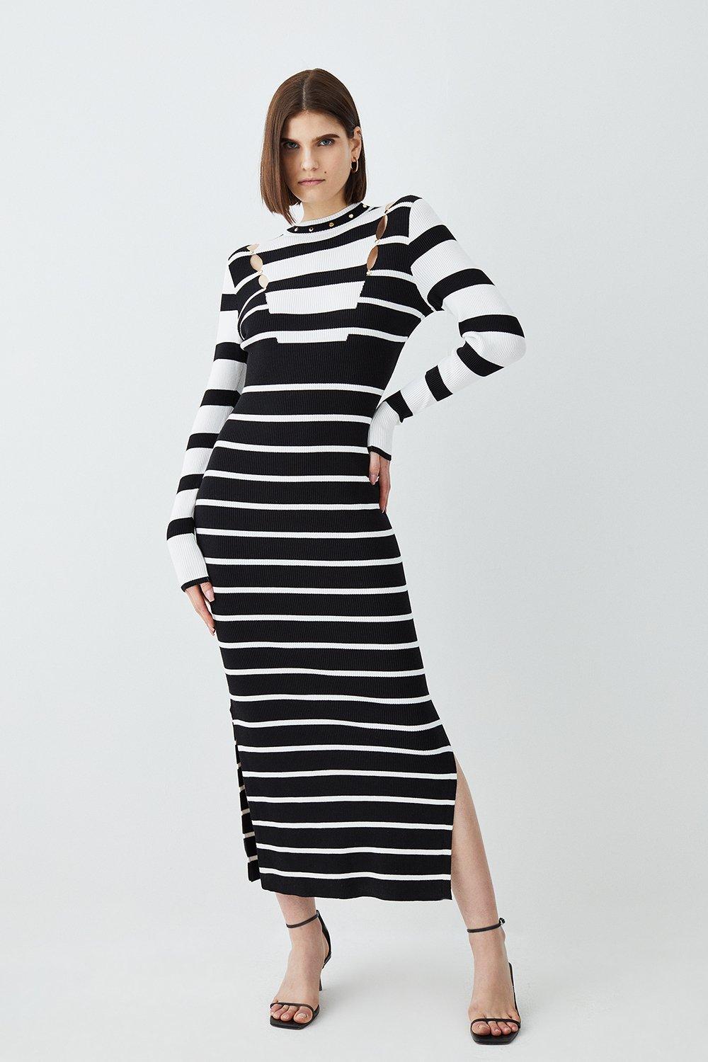 Viscose Blend Soft Touch Stripe Knit Midi Dress