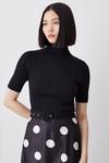 KarenMillen Polka Dot Printed Satin Skirt Half Sleeve Rib Knit Midi Dress thumbnail 2