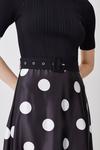 KarenMillen Polka Dot Printed Satin Skirt Half Sleeve Rib Knit Midi Dress thumbnail 3
