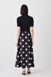 KarenMillen Polka Dot Printed Satin Skirt Half Sleeve Rib Knit Midi Dress thumbnail 5