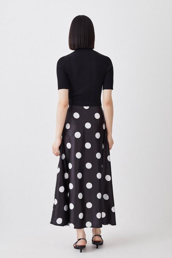 KarenMillen Polka Dot Printed Satin Skirt Half Sleeve Rib Knit Midi Dress 5