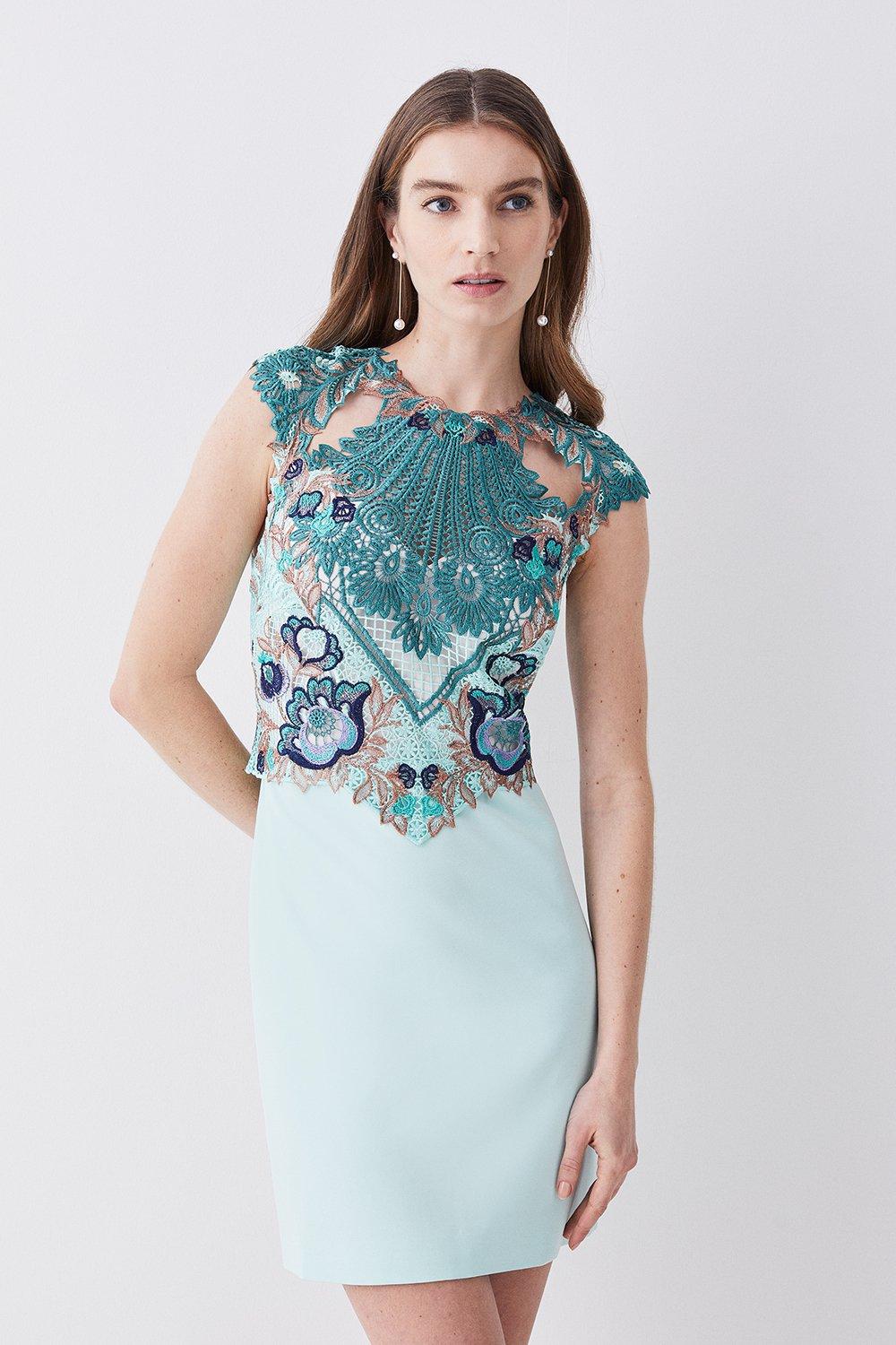 Metallic Guipure Lace Mirrored Mini Dress