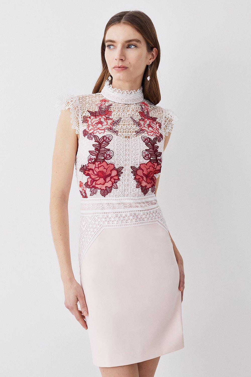 Rose Guipure Lace Mini Dress