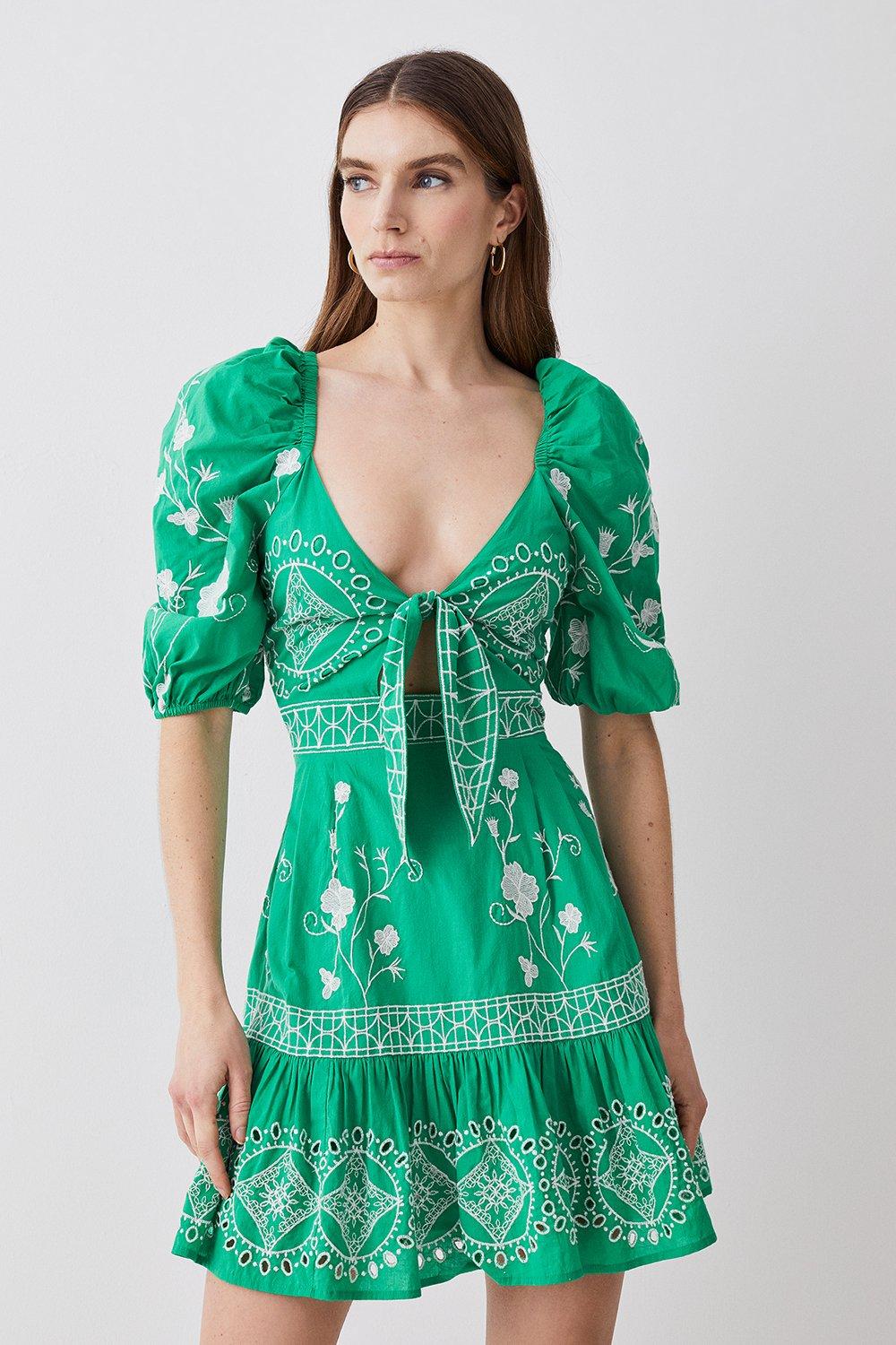 Floral & Geo Embroidered Woven Mini  Dress