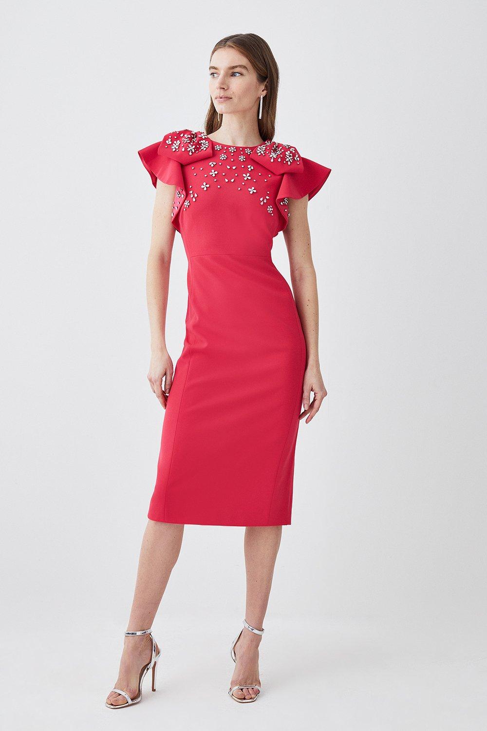 Embellished Stretch Woven Midi Dress