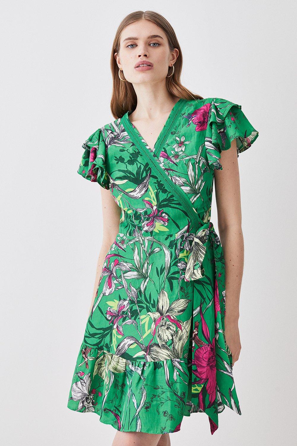 Tiered Floral Printed Linen Modal Woven Mini Dress